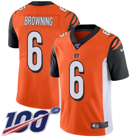 bengals #6 jake browning orange alternate men's stitched nfl 100th season vapor untouchable limited cheap jersey