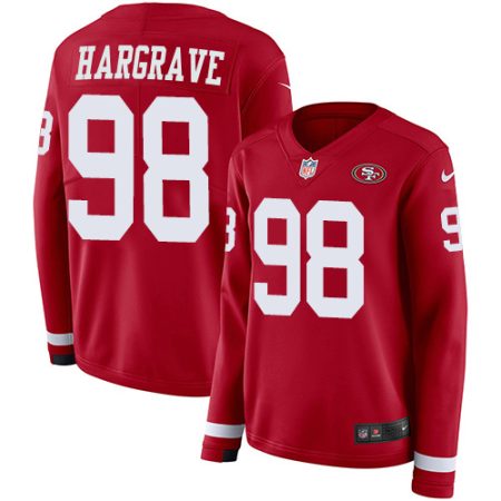 49ers #98 javon hargrave red team color women's stitched nfl limited therma long sleeve elite jersey