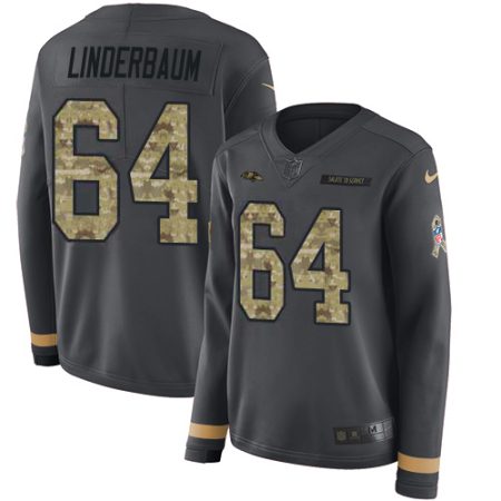 cheap Ravens #64 Tyler Linderbaum Anthracite Salute to Service Women's Stitched NFL Limited Therma Long Sleeve Jersey