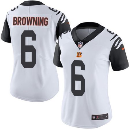 bengals #6 jake browning white women's stitched nfl limited rush elite jersey