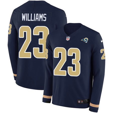 rams #23 kyren williams navy blue team color youth stitched nfl limited therma long sleeve elite jersey