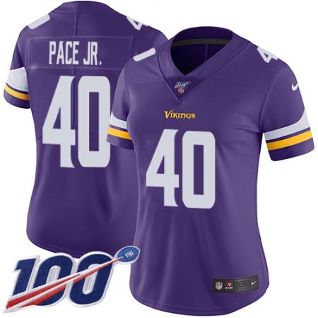 vikings #40 ivan pace jr. purple team color women's stitched nfl 100th season vapor limited cheap jersey