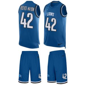 Lions #42 Jalen Reeves-Maybin Blue Team Color Men's Stitched NFL Limited Tank Top Suit Jersey