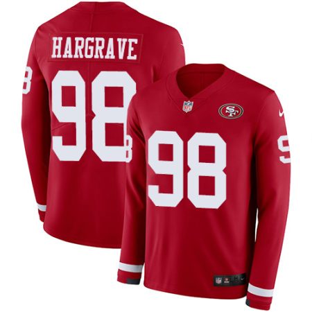 49ers #98 Javon Hargrave Red Team Color Youth Stitched NFL Limited Therma Long Sleeve Jersey