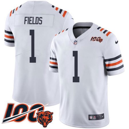 cheap Bears #1 Justin Fields White Youth Stitched NFL 100th Season Vapor Limited Jersey