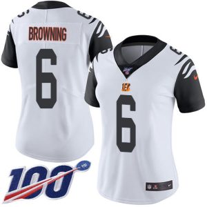 Bengals #6 Jake Browning White Women's Stitched NFL Limited Rush 100th Season Jersey