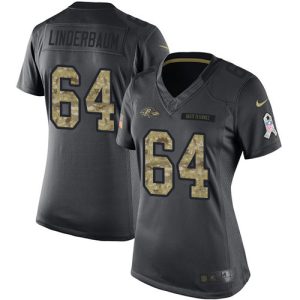 ravens #64 tyler linderbaum black women's stitched nfl limited 2016 salute to service elite jersey