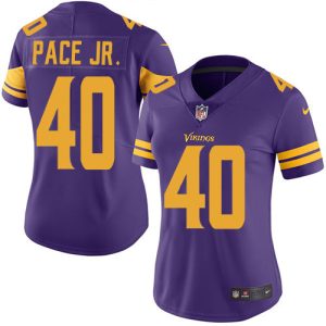 elite Vikings #40 Ivan Pace Jr. Purple Women's Stitched NFL Limited Rush Jersey