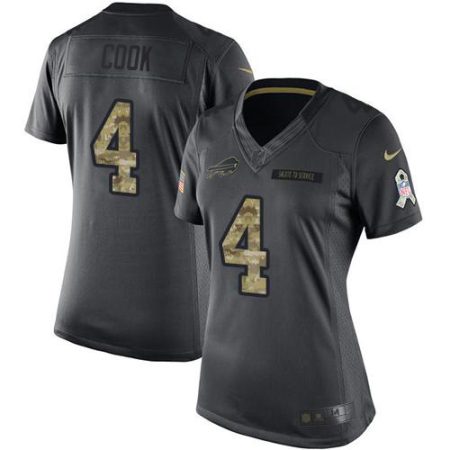 Bills #4 James Cook Black Women's Stitched NFL Limited 2016 Salute to Service Jersey