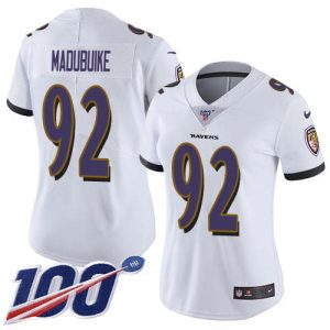 cheap Ravens #92 Justin Madubuike White Women's Stitched NFL 100th Season Vapor Untouchable Limited Jersey