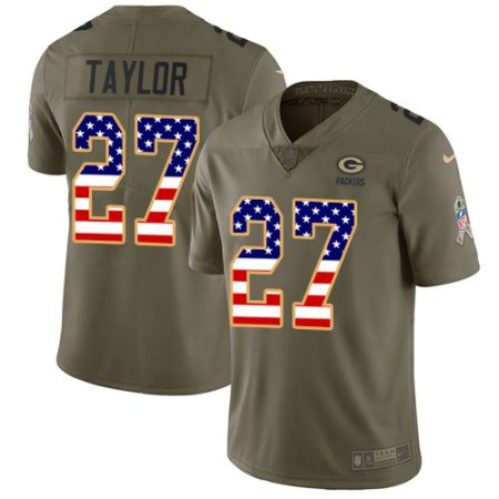 cheap Packers #27 Patrick Taylor Olive/USA Flag Men's Stitched NFL Limited 2017 Salute To Service Jersey