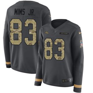 Broncos #83 Marvin Mims Jr. Anthracite Salute to Service Women's Stitched NFL Limited Therma Long Sleeve Jersey