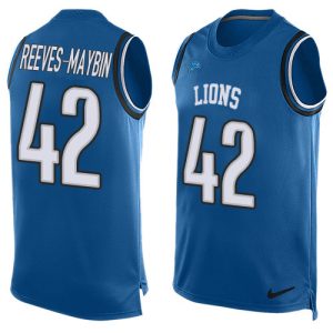 Lions #42 Jalen Reeves-Maybin Blue Team Color Men's Stitched NFL Limited Tank Top Jersey