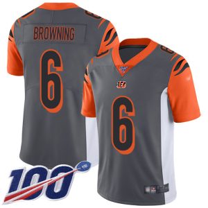 Bengals #6 Jake Browning Silver Men's Stitched NFL Limited Inverted Legend 100th Season Jersey