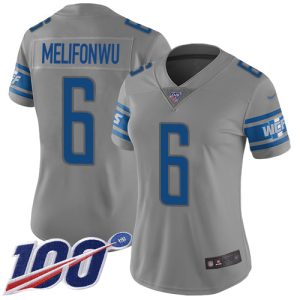 Lions #6 Ifeatu Melifonwu Gray Women's Stitched NFL Limited Inverted Legend 100th Season Jersey