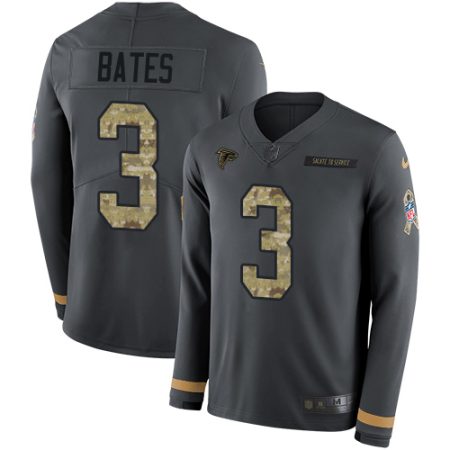 Falcons #3 Jessie Bates Anthracite Salute to Service Stitched Youth NFL Limited Therma Long Sleeve Jersey