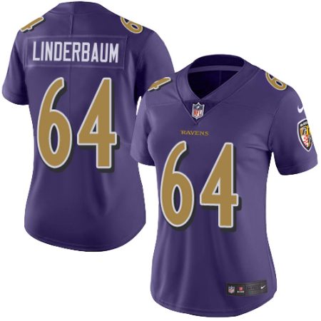 Ravens #64 Tyler Linderbaum Purple Women's Stitched NFL Limited Rush Jersey