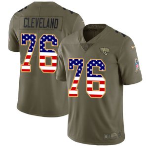 Jaguars #76 Ezra Cleveland Olive/USA Flag Men's Stitched NFL Limited 2017 Salute To Service Jersey