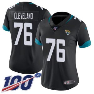 Jaguars #76 Ezra Cleveland Black Team Color Women's Stitched NFL 100th Season Vapor Untouchable Limited Jersey