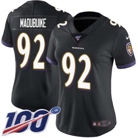 elite Ravens #92 Justin Madubuike Black Alternate Women's Stitched NFL 100th Season Vapor Untouchable Limited Jersey