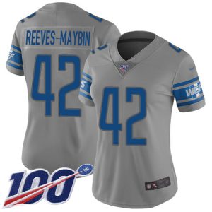 lions #42 jalen reeves-maybin gray women's stitched nfl limited inverted legend 100th season cheap jersey