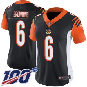 bengals #6 jake browning black team color women's stitched nfl 100th season vapor untouchable limited cheap jersey