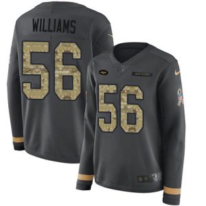 Jets #56 Quincy Williams Anthracite Salute to Service Women's Stitched NFL Limited Therma Long Sleeve Jersey