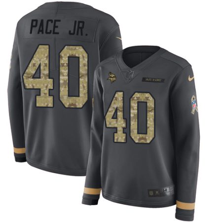 wholesale Vikings #40 Ivan Pace Jr. Anthracite Salute to Service Women's Stitched NFL Limited Therma Long Sleeve Jersey