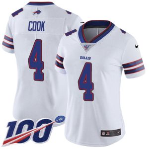 Bills #4 James Cook White Women's Stitched NFL 100th Season Vapor Untouchable Limited Jersey