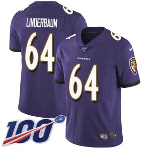 ravens #64 tyler linderbaum purple team color youth stitched nfl 100th season vapor untouchable limited elite jersey