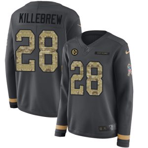 steelers #28 miles killebrew anthracite salute to service women's stitched nfl limited therma long sleeve wholesale jersey