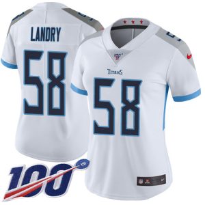 titans #58 harold landry white women's stitched nfl 100th season vapor limited elite jersey