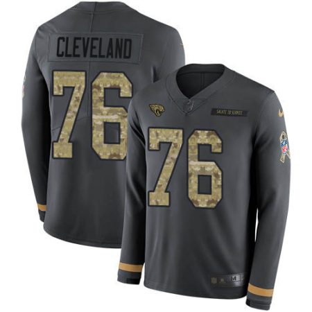 Jaguars #76 Ezra Cleveland Anthracite Salute to Service Men's Stitched NFL Limited Therma Long Sleeve Jersey