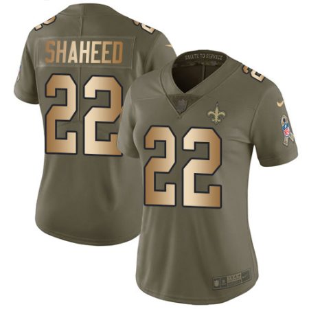 Saints #22 Rashid Shaheed Olive/Gold Women's Stitched NFL Limited 2017 Salute To Service Jersey