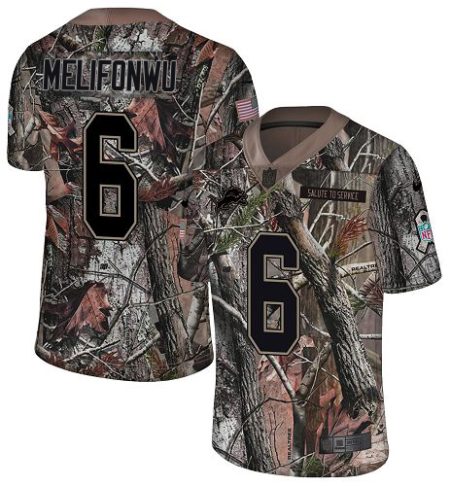 wholesale Lions #6 Ifeatu Melifonwu Camo Youth Stitched NFL Limited Rush Realtree Jersey