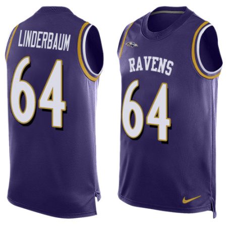 ravens #64 tyler linderbaum purple team color men's stitched nfl limited tank top cheap jersey