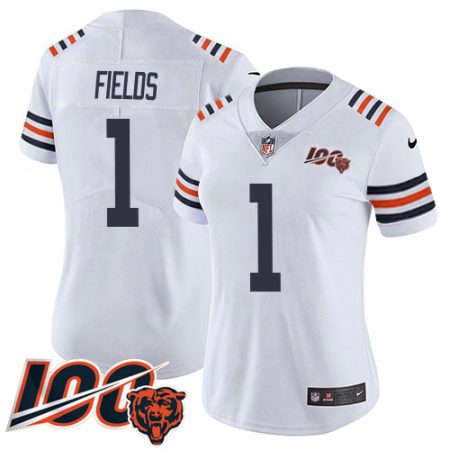 bears #1 justin fields white women's stitched nfl 100th season vapor limited cheap jersey