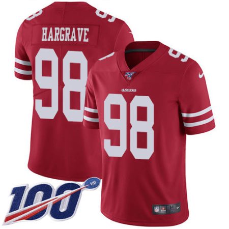 elite 49ers #98 Javon Hargrave Red Team Color Youth Stitched NFL 100th Season Vapor Limited Jersey