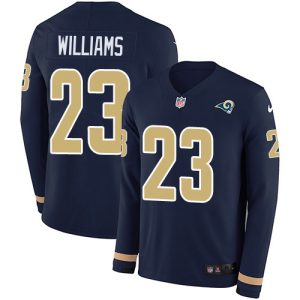 cheap Rams #23 Kyren Williams Navy Blue Team Color Men's Stitched NFL Limited Therma Long Sleeve Jersey