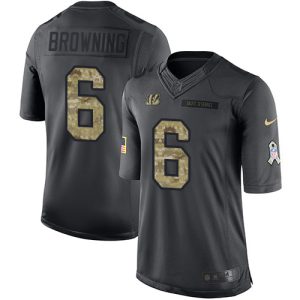 wholesale Bengals #6 Jake Browning Black Youth Stitched NFL Limited 2016 Salute to Service Jersey