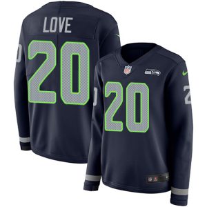 Seahawks #20 Julian Love Steel Blue Team Color Women's Stitched NFL Limited Therma Long Sleeve Jersey