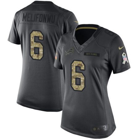 Lions #6 Ifeatu Melifonwu Black Women's Stitched NFL Limited 2016 Salute to Service Jersey