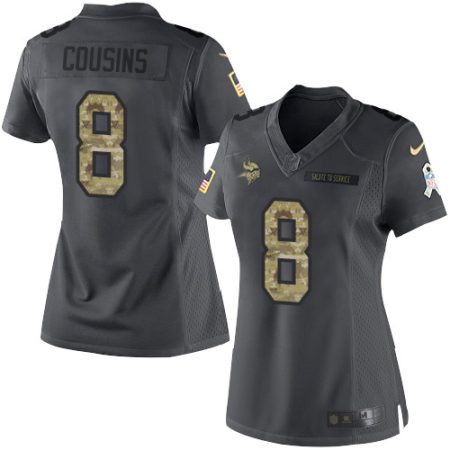 vikings #8 kirk cousins black women's stitched nfl limited 2016 salute to service wholesale jersey