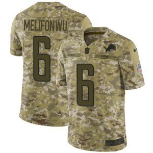 Lions #6 Ifeatu Melifonwu Camo Youth Stitched NFL Limited 2018 Salute To Service Jersey