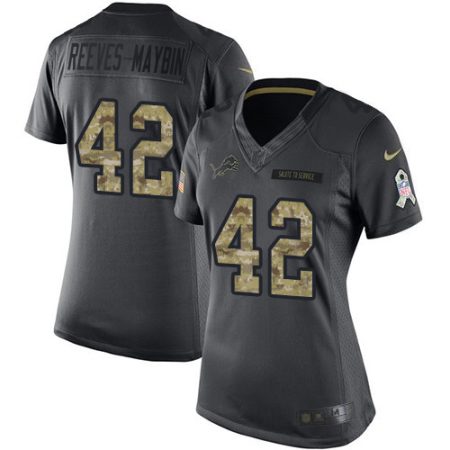 elite Lions #42 Jalen Reeves-Maybin Black Women's Stitched NFL Limited 2016 Salute to Service Jersey