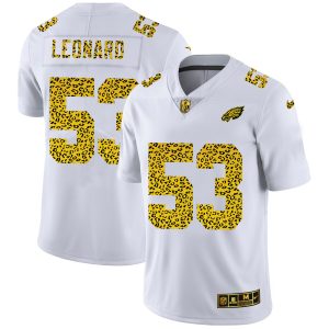 elite Philadelphia Eagles #53 Shaquille Leonard Men's Flocked Leopard Print Vapor Limited NFL Jersey White