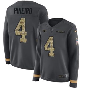 cheap Panthers #4 Eddy Pineiro Anthracite Salute to Service Women's Stitched NFL Limited Therma Long Sleeve Jersey