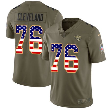 Jaguars #76 Ezra Cleveland Olive/USA Flag Youth Stitched NFL Limited 2017 Salute To Service Jersey