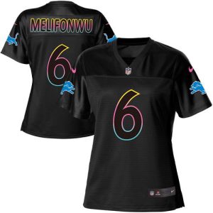 cheap Lions #6 Ifeatu Melifonwu Black Women's NFL Fashion Game Jersey