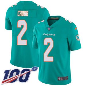 Dolphins #2 Bradley Chubb Aqua Green Team Color Youth Stitched NFL 100th Season Vapor Untouchable Limited Jersey